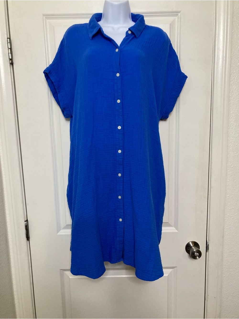 Universal Thread Womens Blue Cotton Gauze Button Down Midi Dress XL Minimalist
